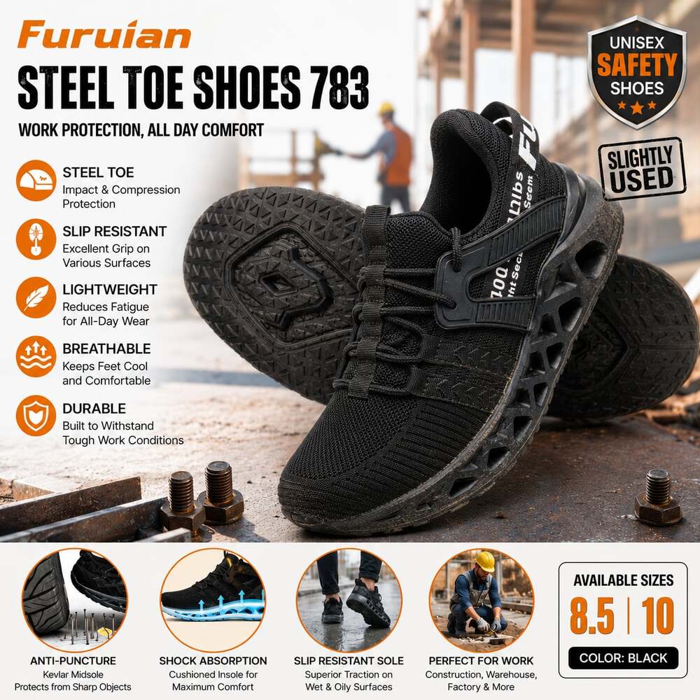 Furuian 783 Unisex Steel Toe Lightweight Safety Work Sneakers.M8.5,W10